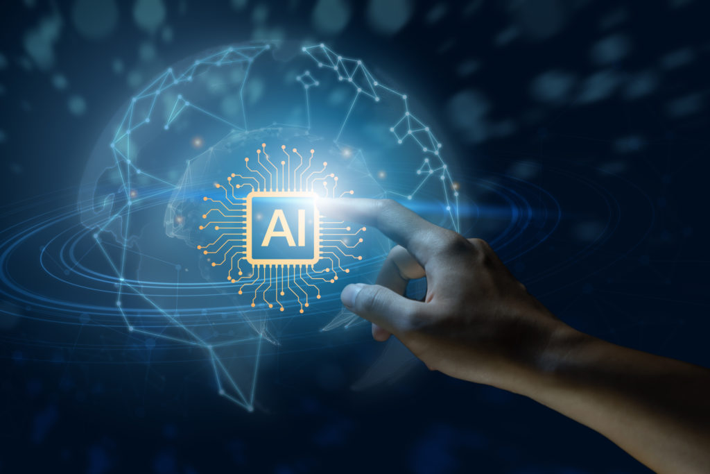 Ai technology, Artificial Intelligence. man using technology smart robot AI, artificial intelligence by enter command prompt for generates something, Futuristic technology transformation. Chat with AI